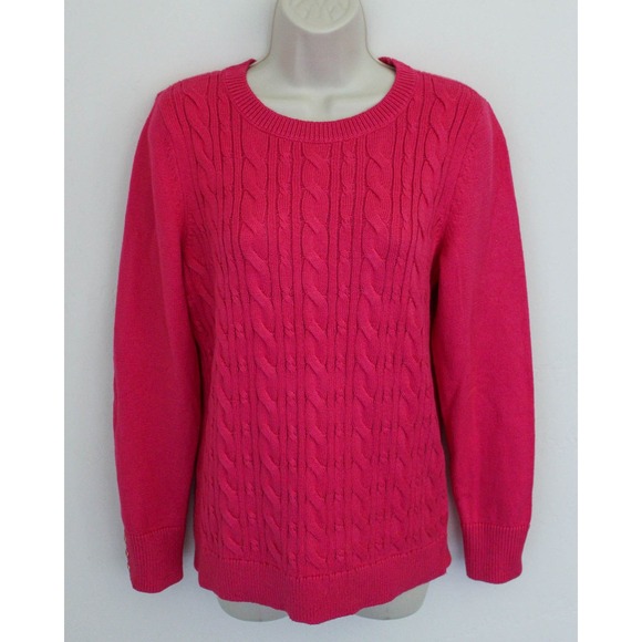 Talbots Sweaters - Talbots Sweater Womens Medium Pink Cable Knit Crew Neck Long Sleeve Pullover